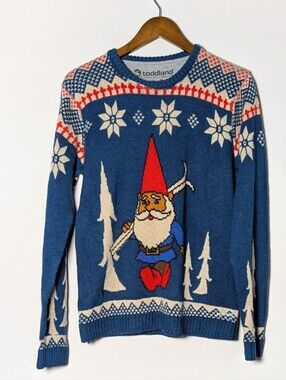 Toddland Ski‎ Gnome Men's Knit Sweater Ugly Christmas Nostalgia Size Medium Wool